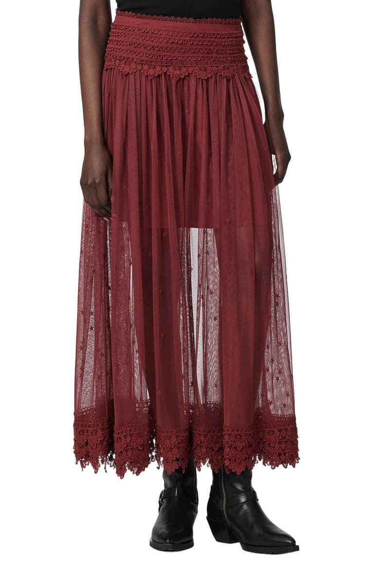 Trixie Lace Maxi Skirt, Main, color, BURGUNDY RED