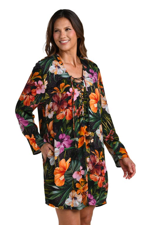 La Blanca Tropical Hideaway Lace-up Cover-up Tunic In Multi