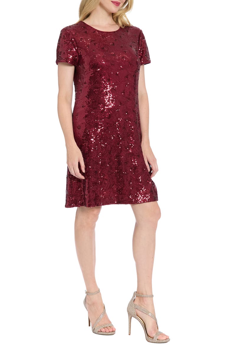London Times Sequin Shift Dress, Alternate, color, Wine/ Wine