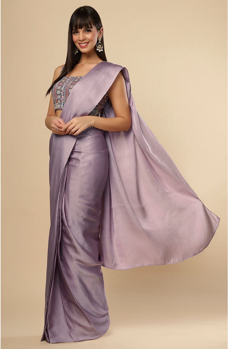 One Minute Saree<sup>®</sup> Neri Violet Grey Crepe Satin Ready To Wear Saree, Alternate, color, 