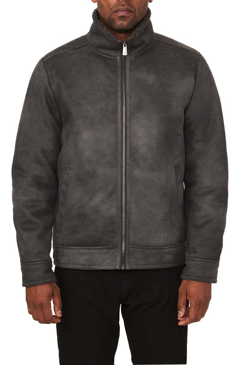 Rainforest Faux Shearling Lined Leather Aviator Jacket, Main, color, 