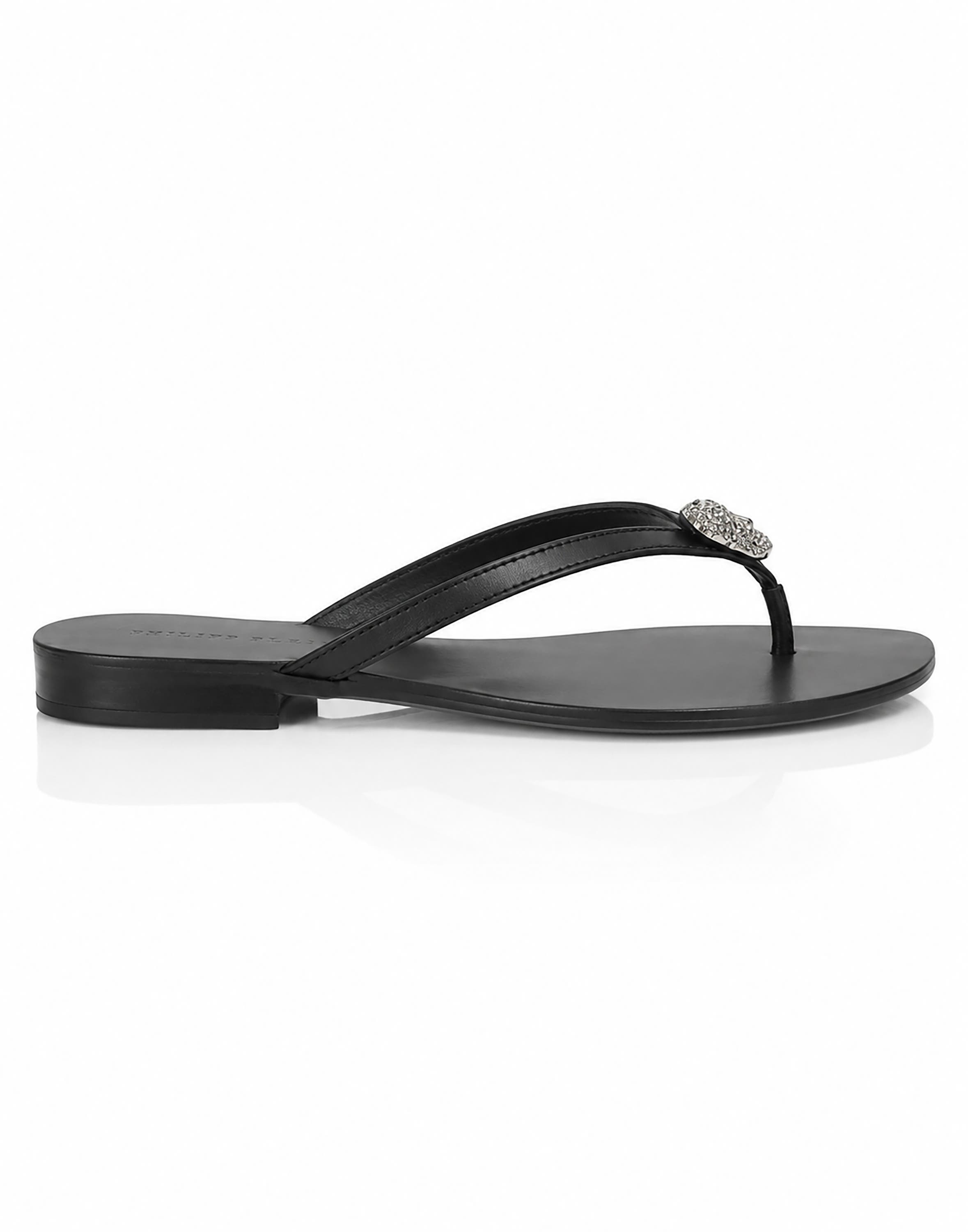 Nappa Flip Flop Sandals Crystal Skull Women, Alternate, color, black