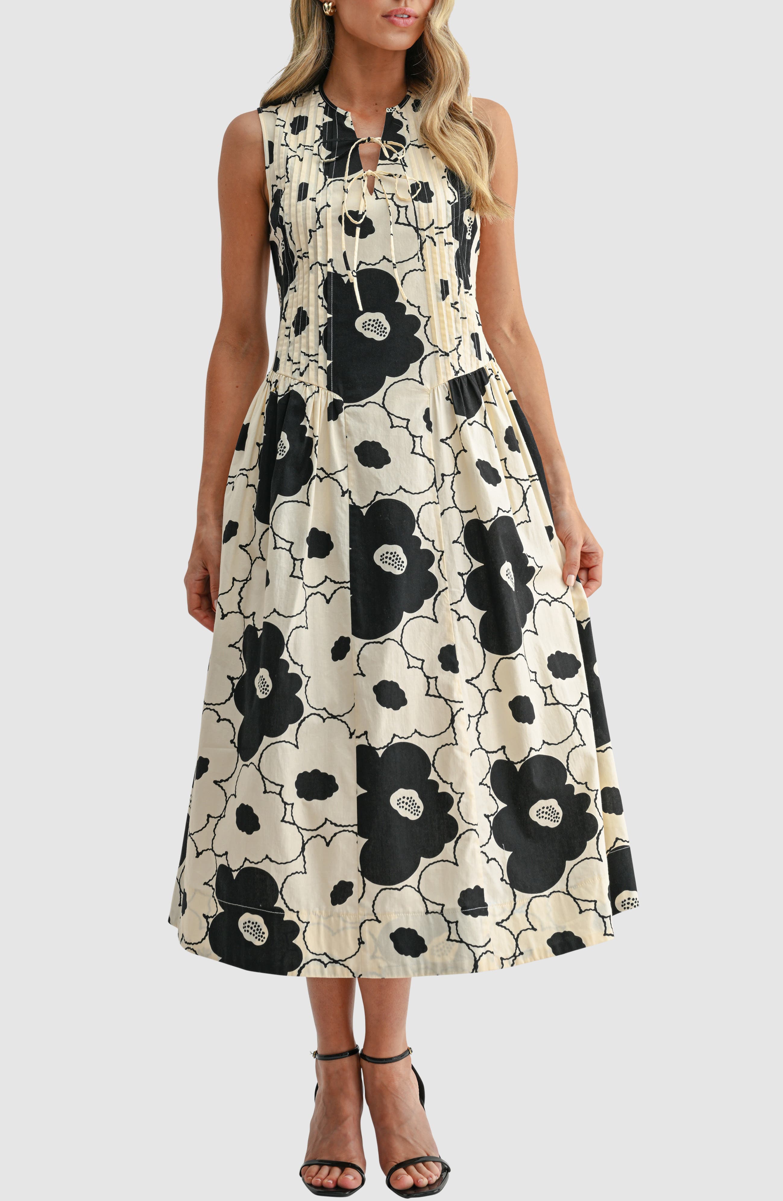 Mila Mae Tie Front Pleated Maxi Dress