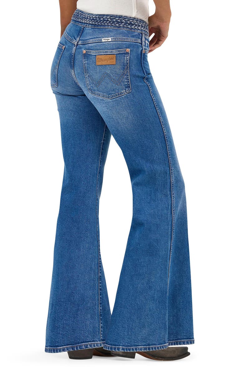 Wrangler Braided Waist Flare Jeans, Alternate, color, Soft Sapphire