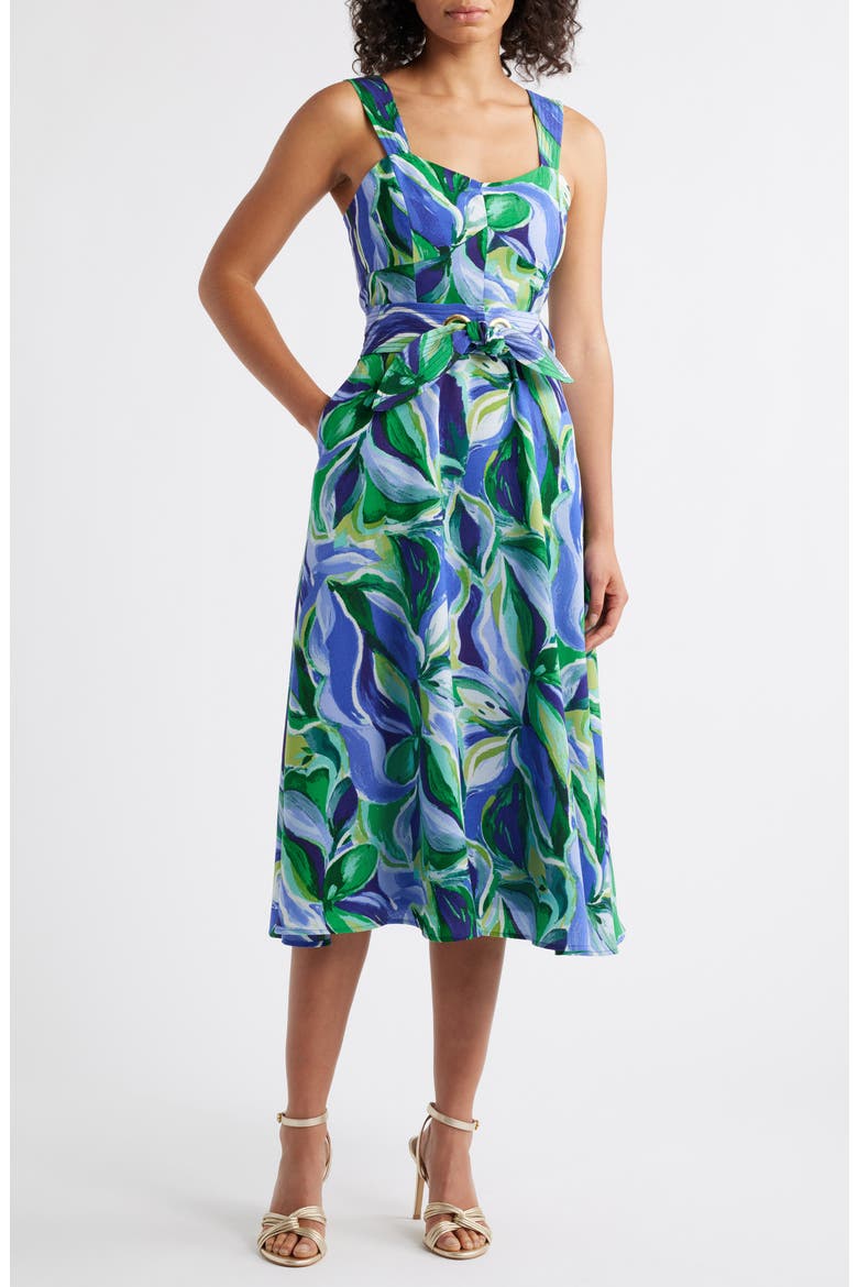 Sleeveless Midi Dress, Main, color, PACIFIC BLUE LEAF
