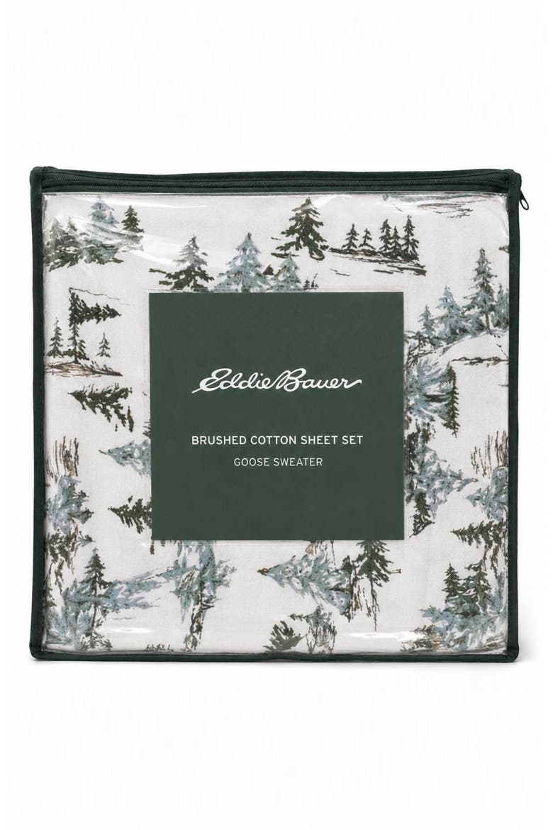 Goose Sweater Cotton Sheet Set, Alternate, color, OFF WHITE/ EVERGREEN
