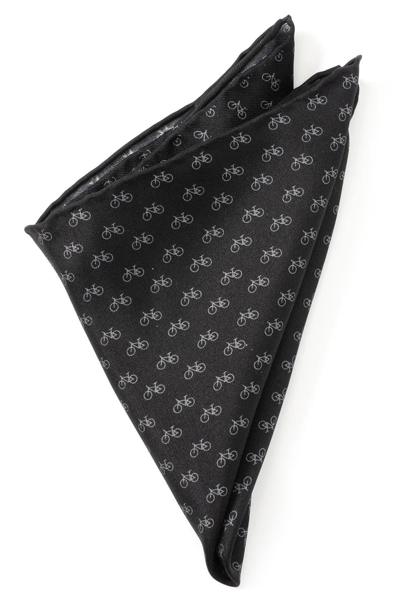 Cufflinks, Inc. Bicycle Silk Pocket Square, Main, color, Black