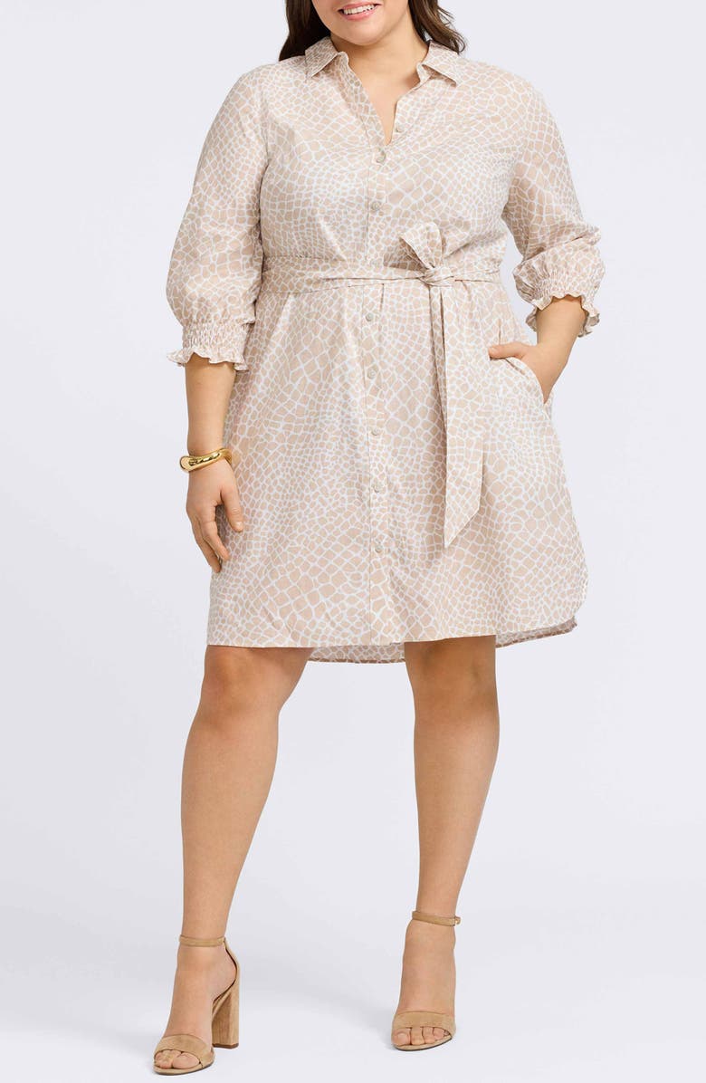 Foxcroft Abby Belted Linen Blend Shirtdress, Main, color, Flax White