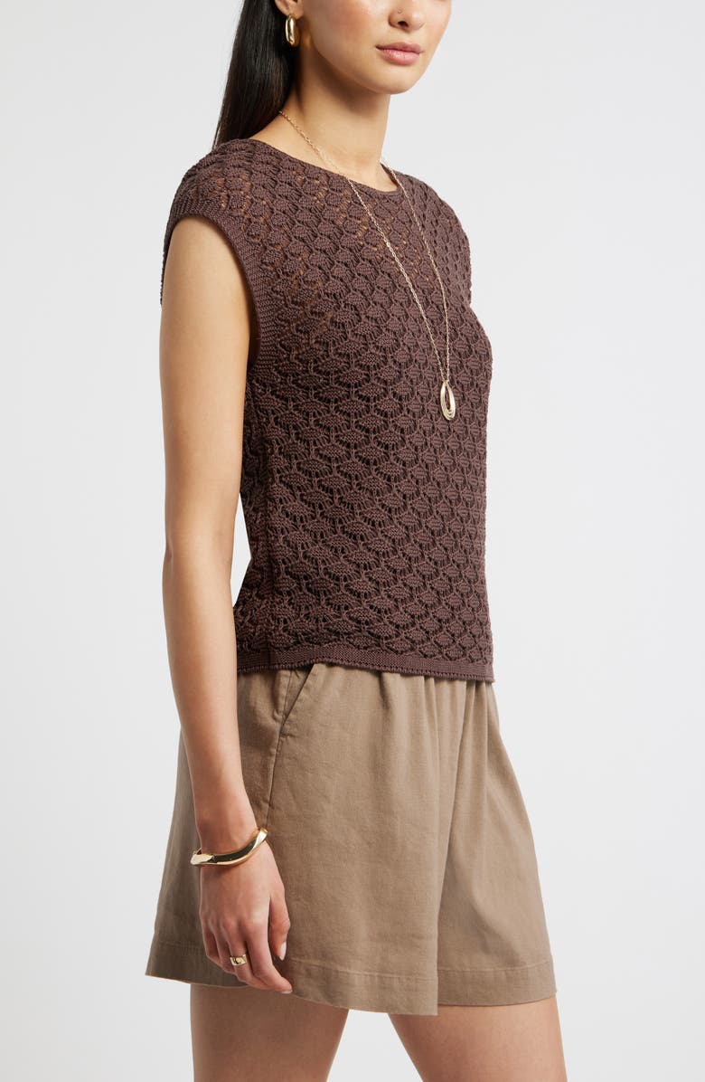 Nordstrom Cotton Crochet Sweater, Alternate, color, Brown Roast