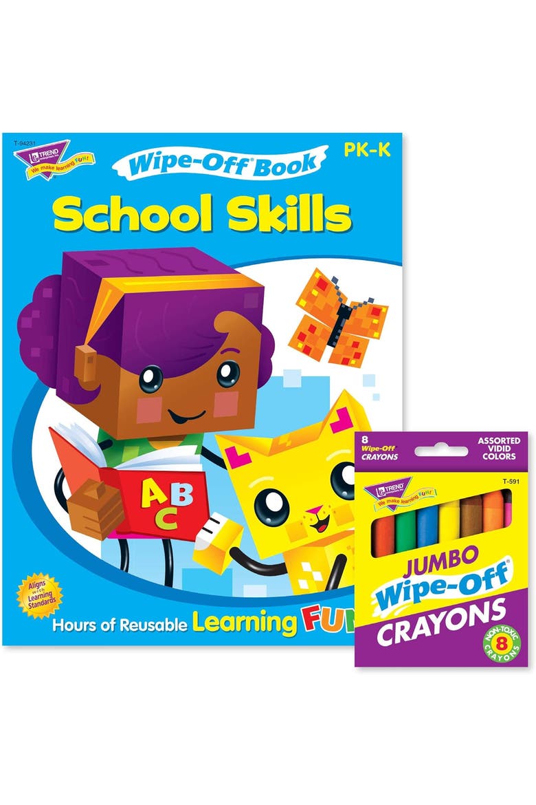 School Skills Reusable Book & Crayons, Multi, Main, color, Multicolored