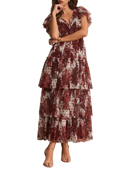 Floral Print Tulle Midi Dress