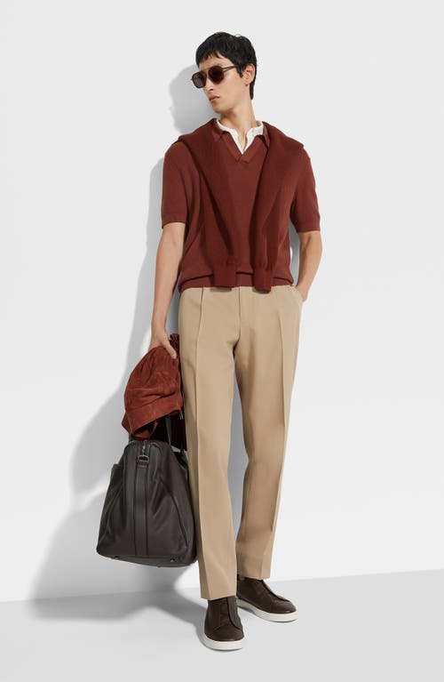 Shop Zegna Waffle Knit Premium Cotton Polo Sweater In Medium Orange Solid