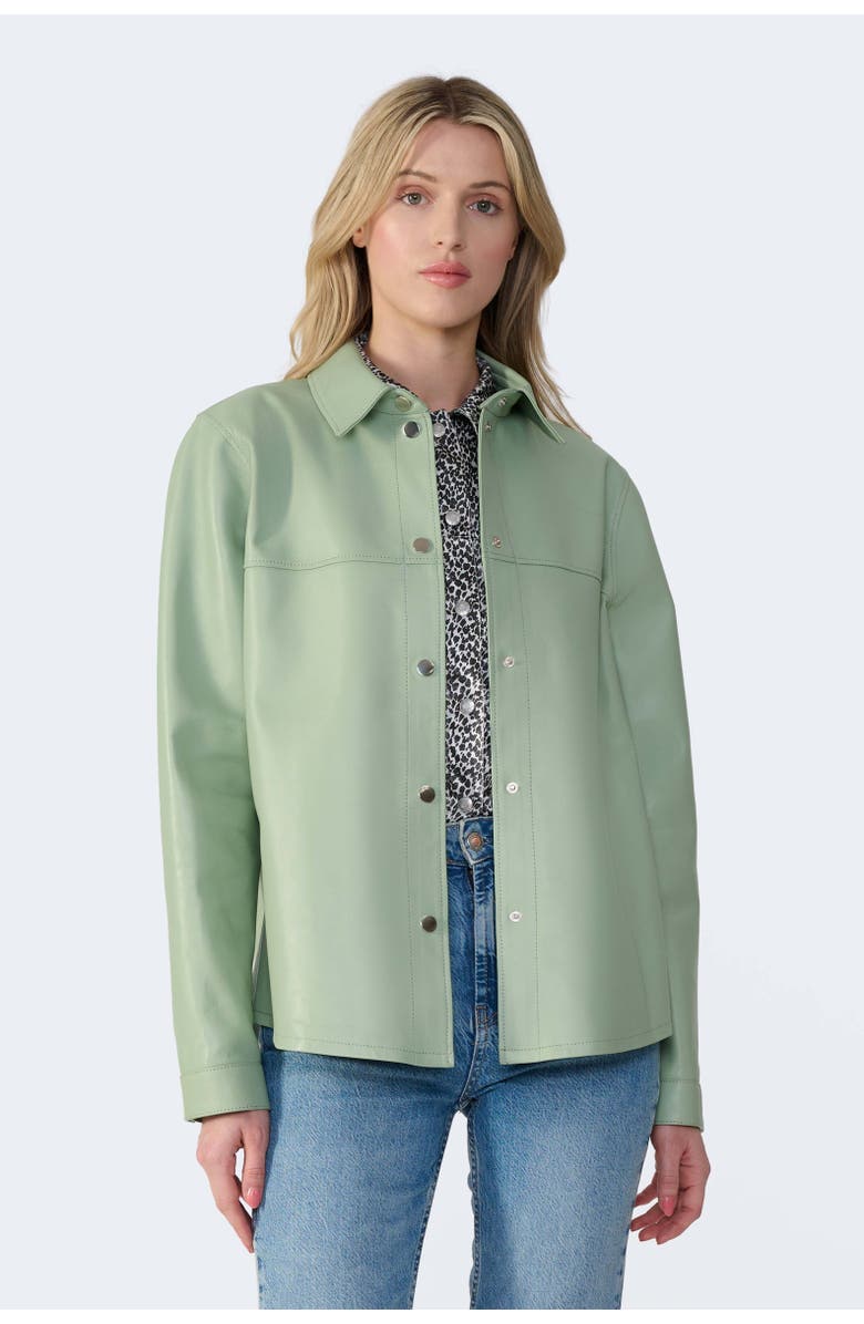 FURNIQ UK LLC Frankie Leather Shirt Jacket, Main, color, Light Green