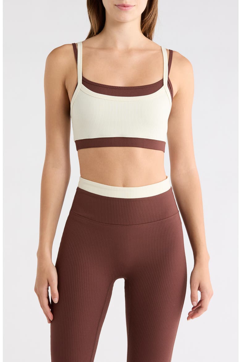 Layered Rib Sports Bra, Main, color, SHELL/ CHOCOLATE