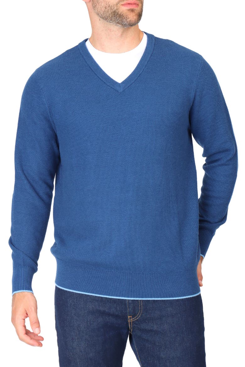 Waffle Knit V-Neck Sweater, Main, color, INDIGO BLUE