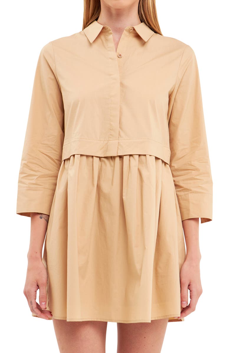 English Factory Long Sleeve Mini Shirtdress, Alternate, color, Taupe