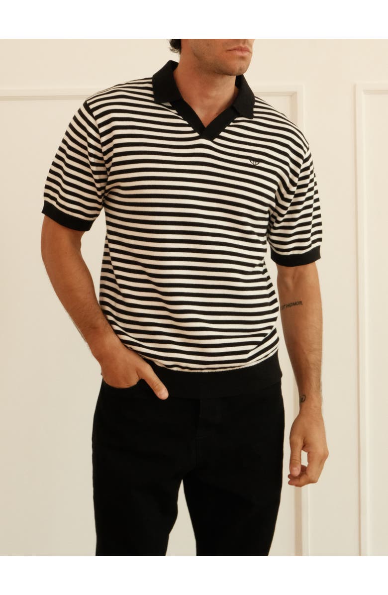 Walker & Hunt Milton Striped Polo Shirt, Alternate, color, Black & Cream