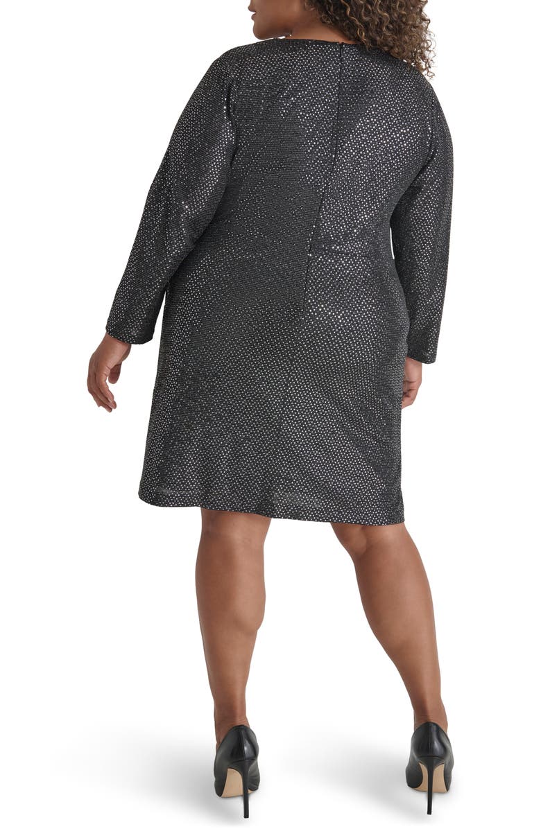 DKNY Long Sleeve Surplice Dress, Alternate, color, Black/ Silver