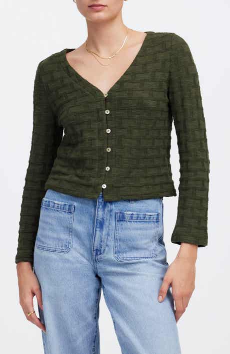 Madewell Basket Weave Knit Bell-Sleeve Button-Up Shirt