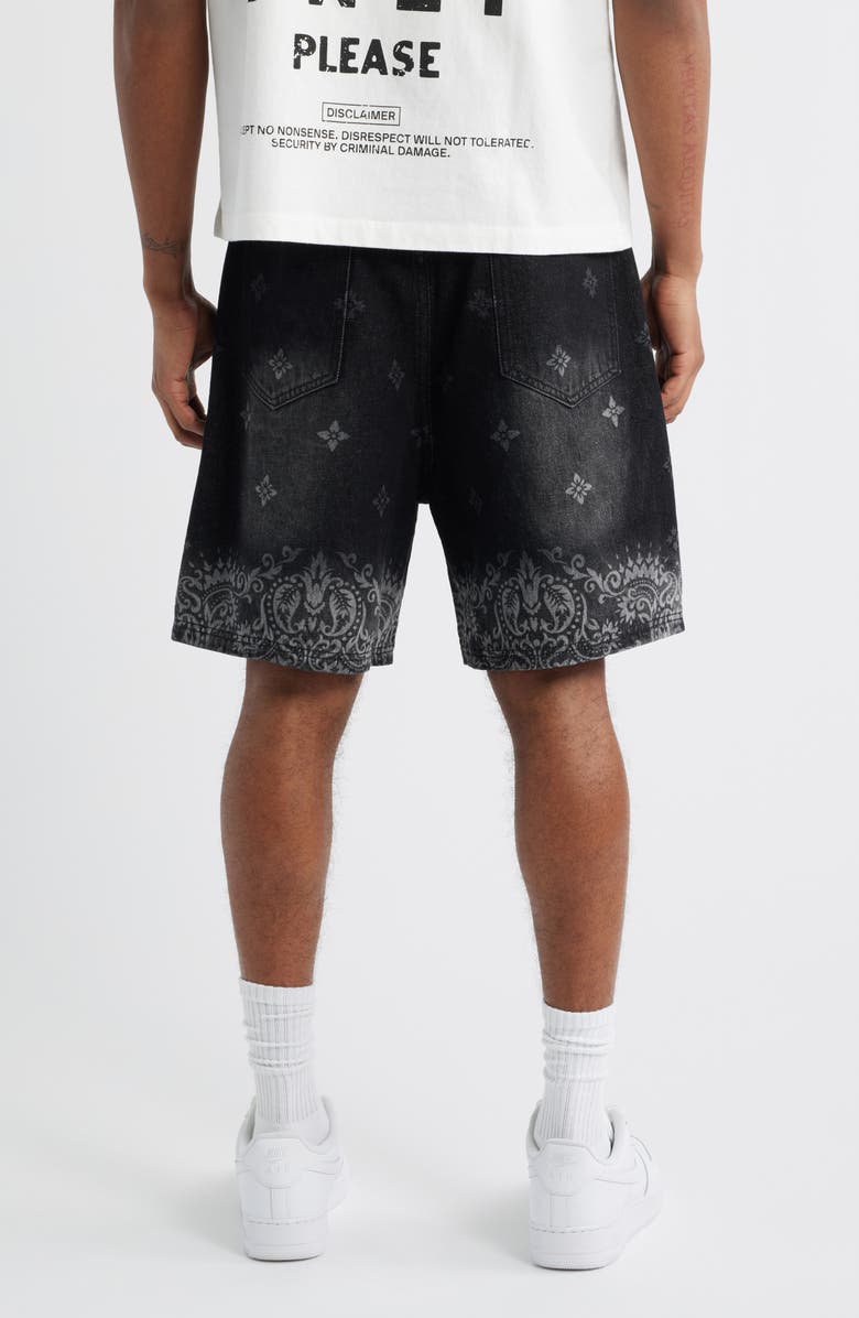 CRIMINAL DAMAGE Laser Print Denim Shorts, Alternate, color, 