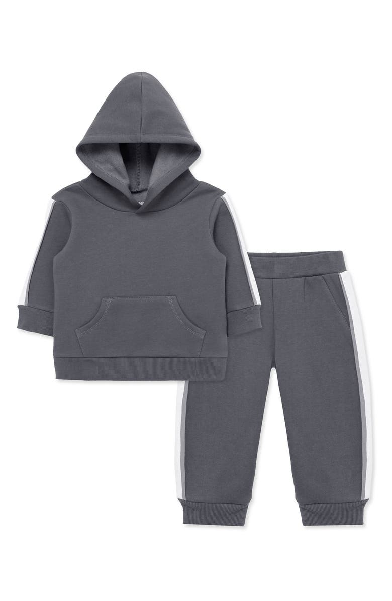 Little Me Grey Fleece Hoodie & Joggers Set, Main, color, Grey