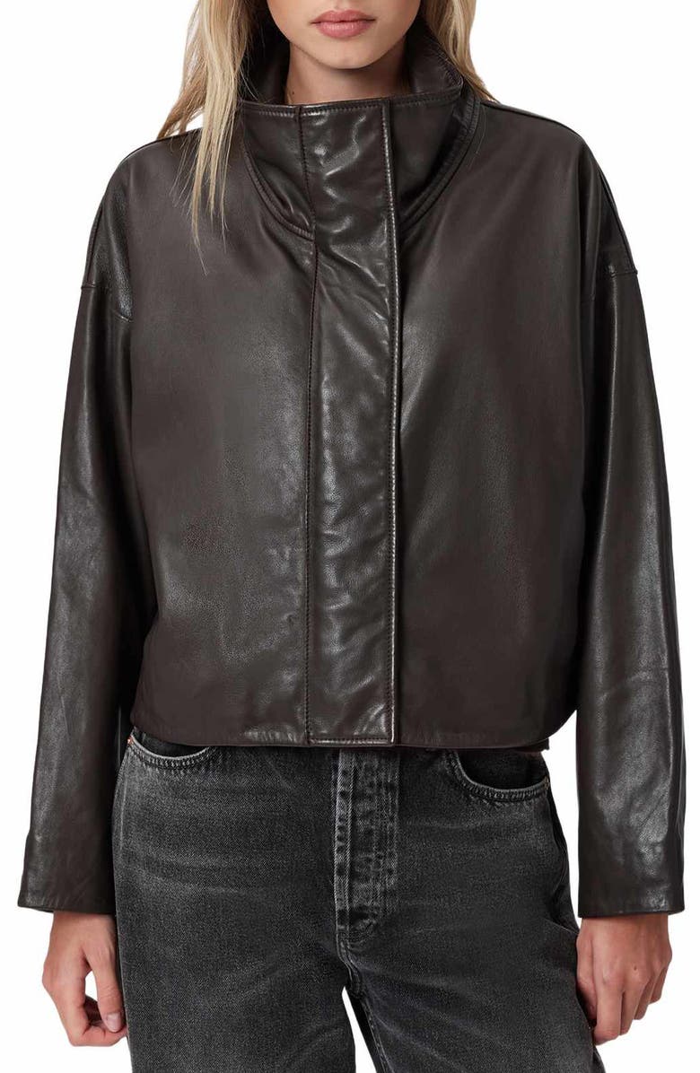 AllSaints Ryder Leather Jacket, Main, color, Bitter Brown