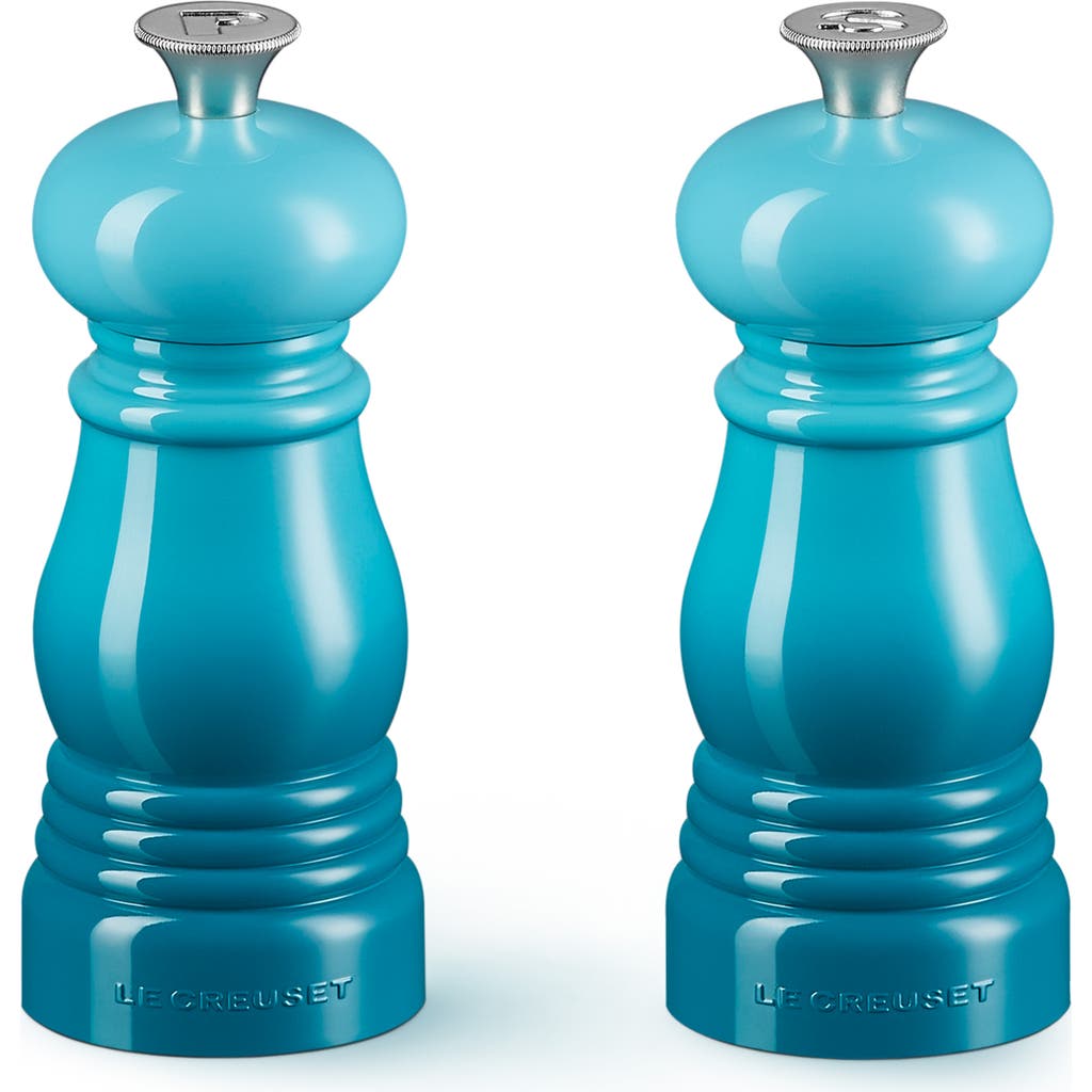 Le Creuset Petite Salt And Pepper Mill Set With Adjustable Grind In Caribbean