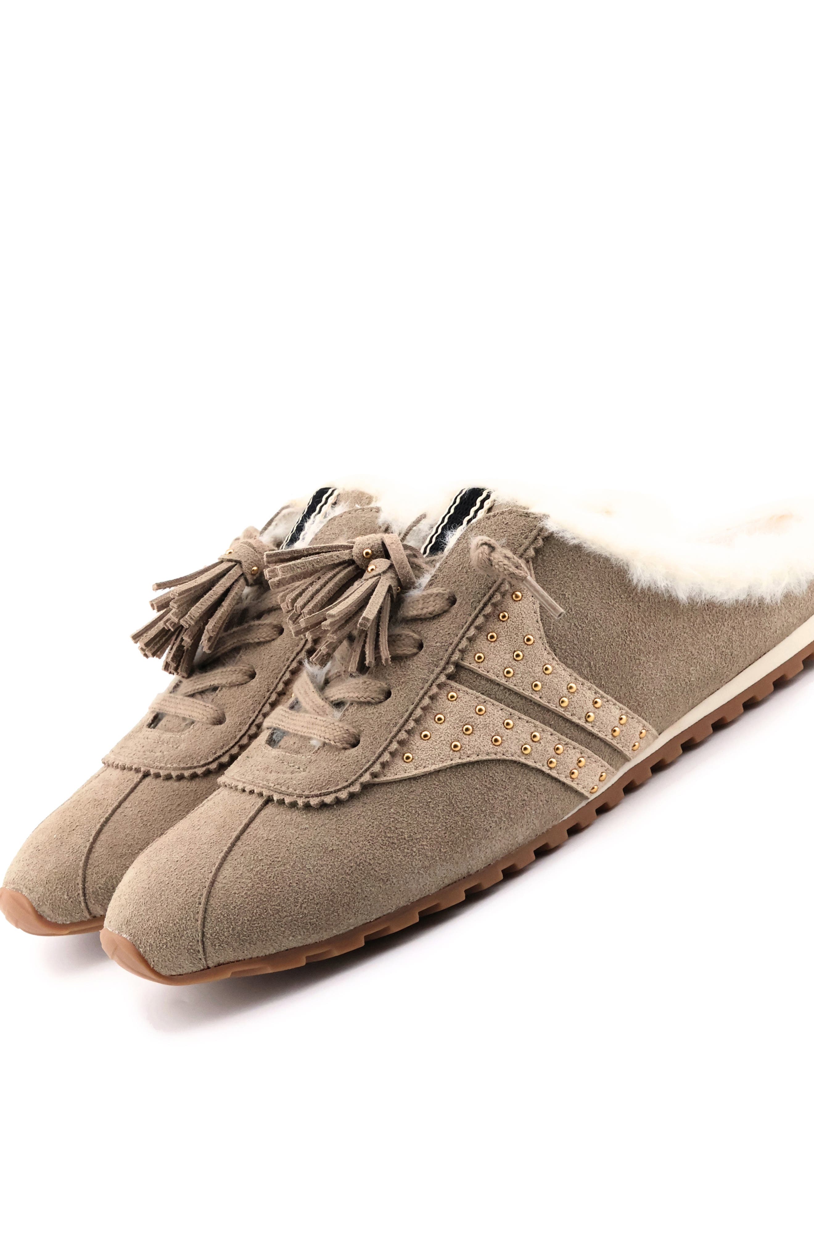Patsy Faux Fur Lined Sneaker Mule, Alternate, color, TAUPE SUEDE
