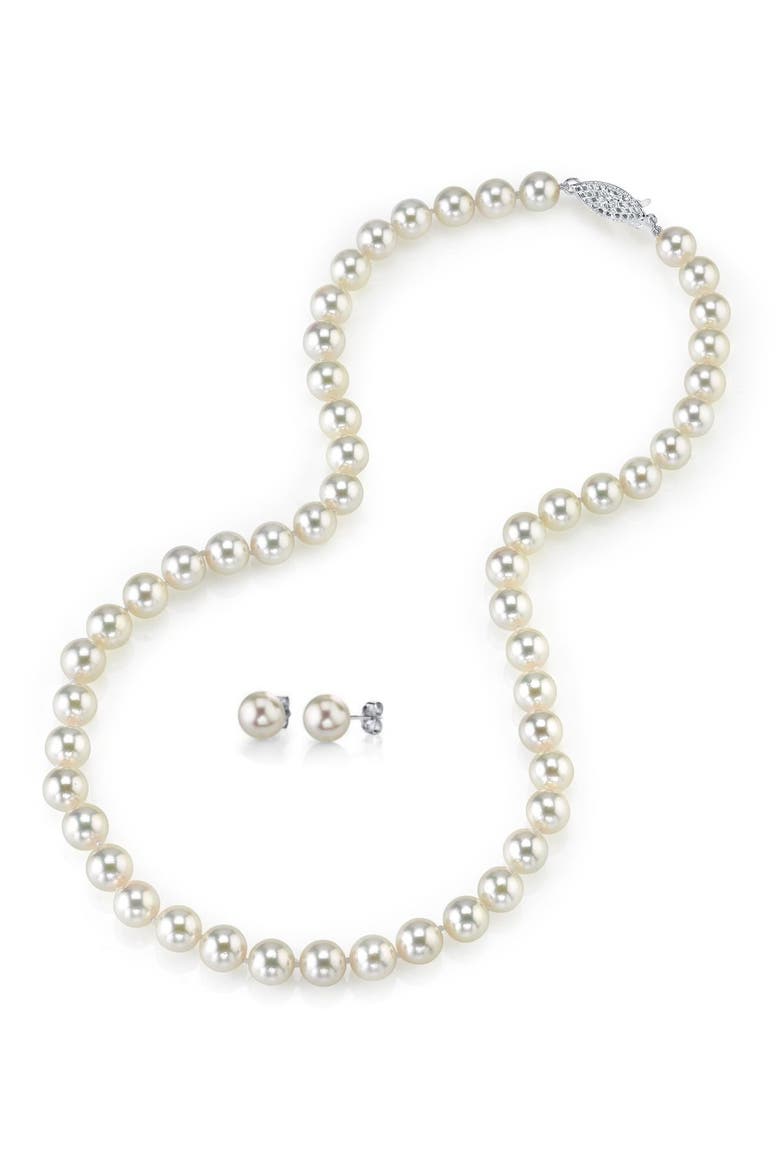 6.0-6.5mm Japanese Akoya Pearl Necklace & Earrings, Main, color, White Pearls