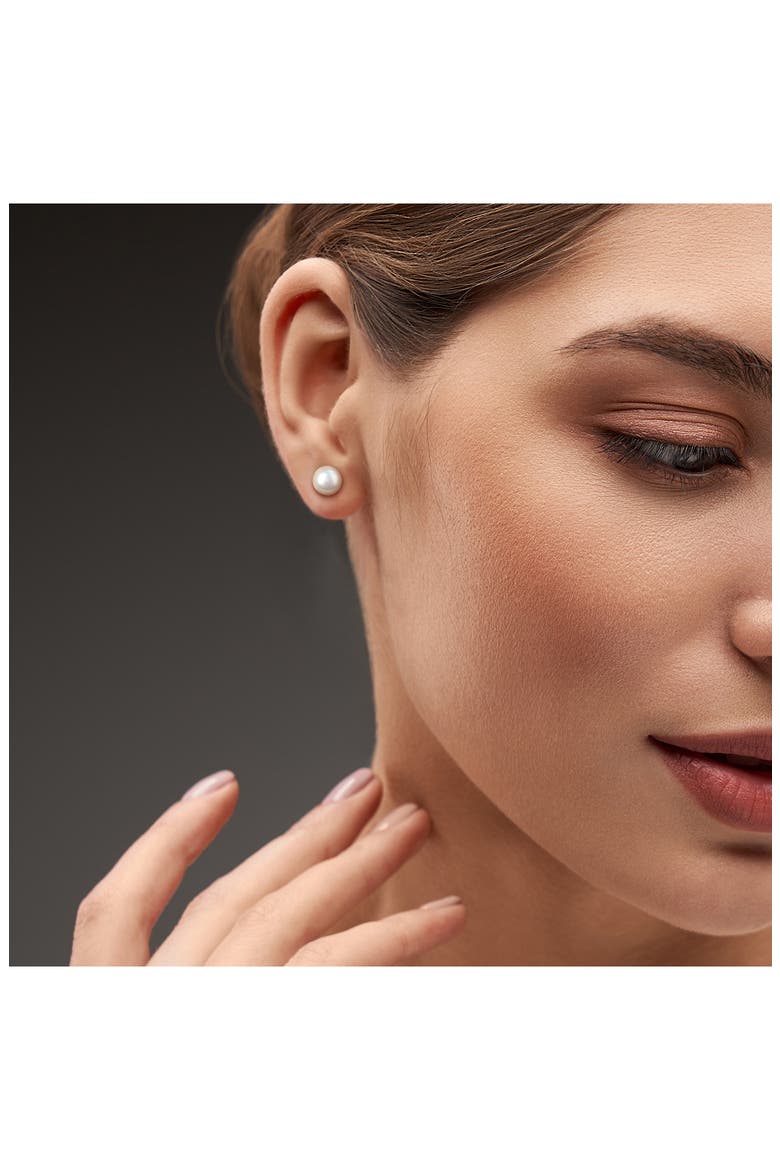 Sterling Silver Cultured White Pearl Stud Earrings, Alternate, color, SILVER