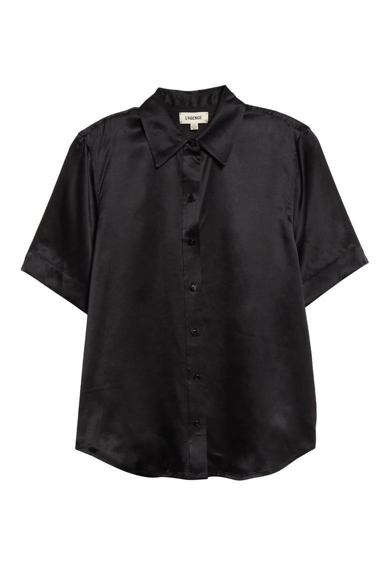 Elah Short Sleeve Silk Shirt, Alternate, color, BLACK