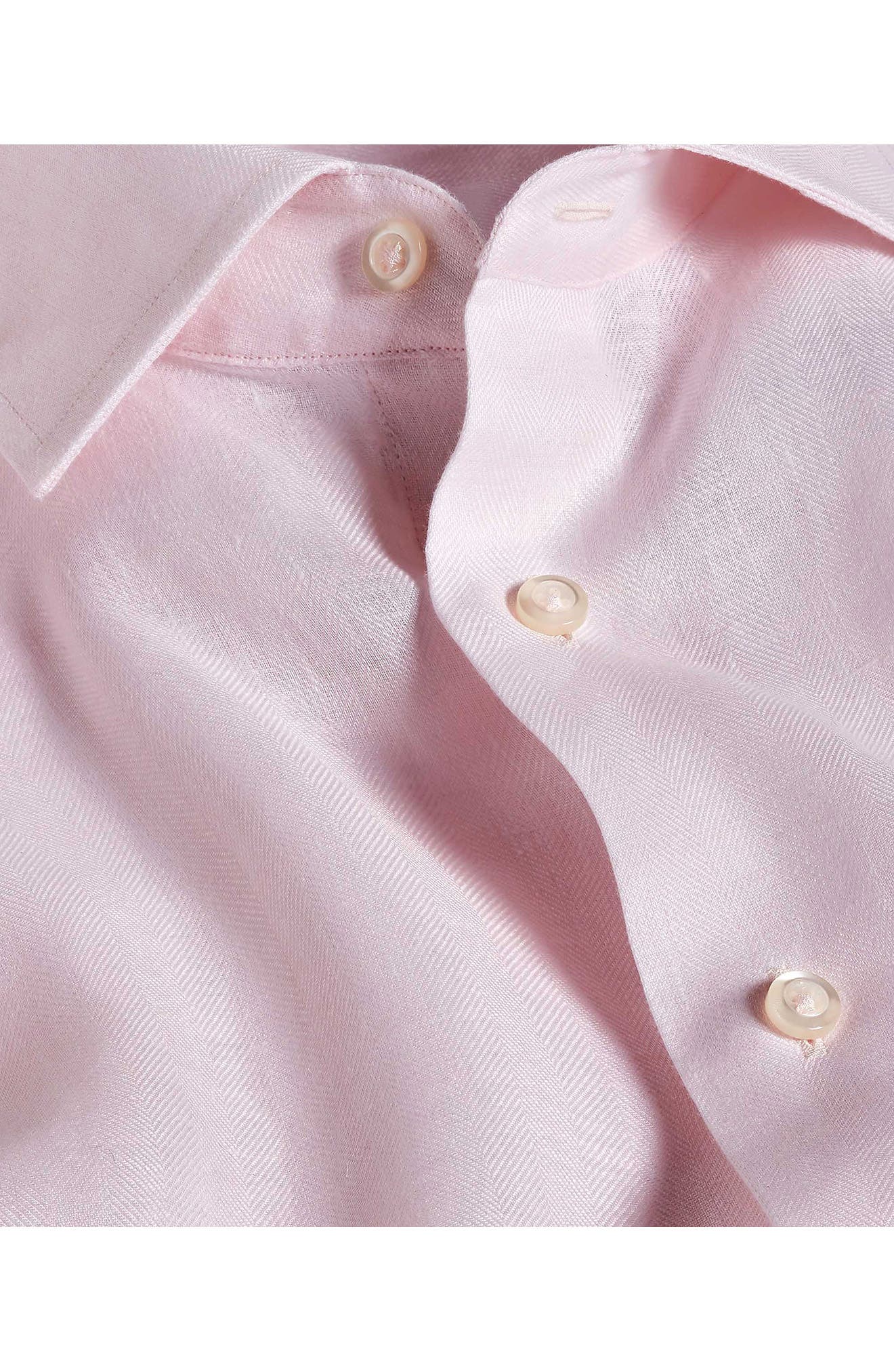 Trim Fit Herringbone Linen Dress Shirt - image 2