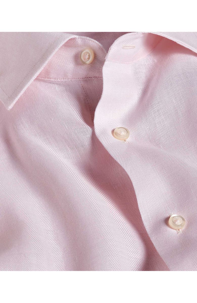 David Donahue Trim Fit Herringbone Linen Dress Shirt, Alternate, color, Pink