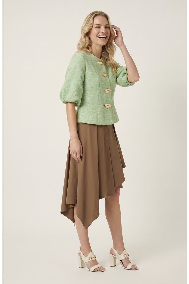 Elegant Puff Sleeve Top with Metallic Button Accents, Alternate, color, Green