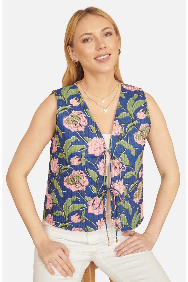 Floral Reversible Quilted Vest Jacket, Main, color, Navy