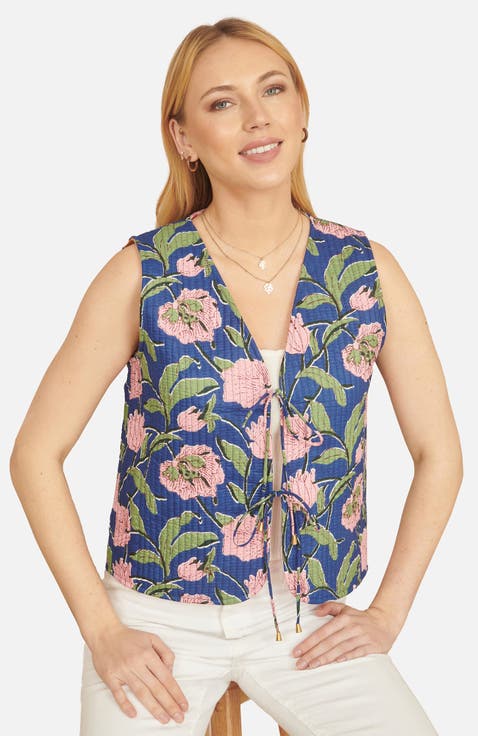 Floral Reversible Quilted Vest Jacket