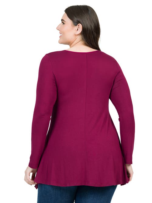 24seven Comfort Apparel Poised Long Sleeve Swing Tunic Top In Burgundy