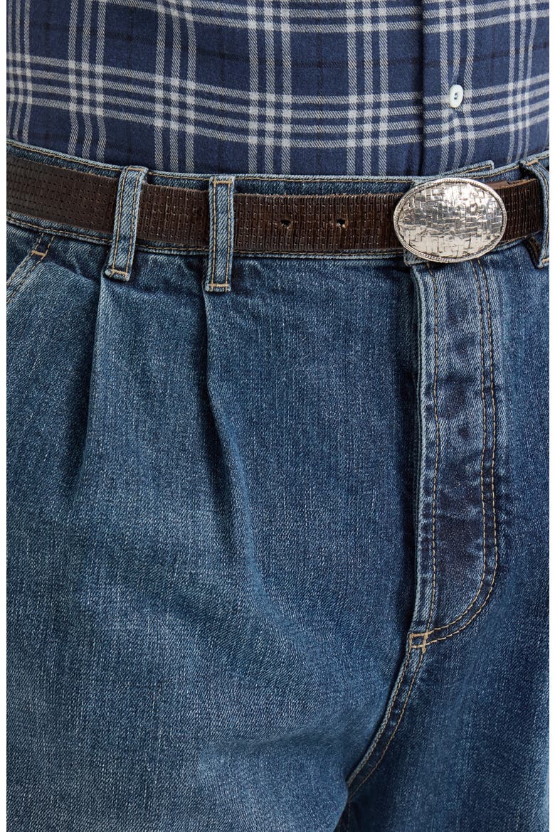 Comfort cotton denim iconic fit five-pocket trousers with double pleats, Alternate, color, Medium Denim