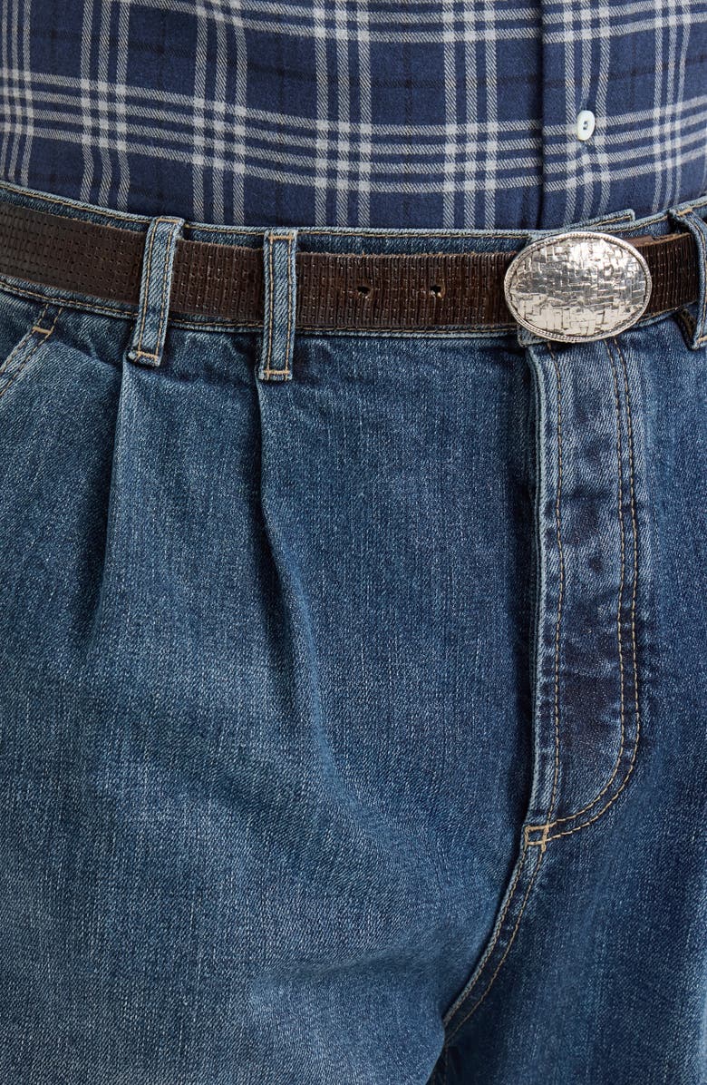 Brunello Cucinelli Comfort cotton denim iconic fit five-pocket trousers with double pleats, Alternate, color, Medium Denim