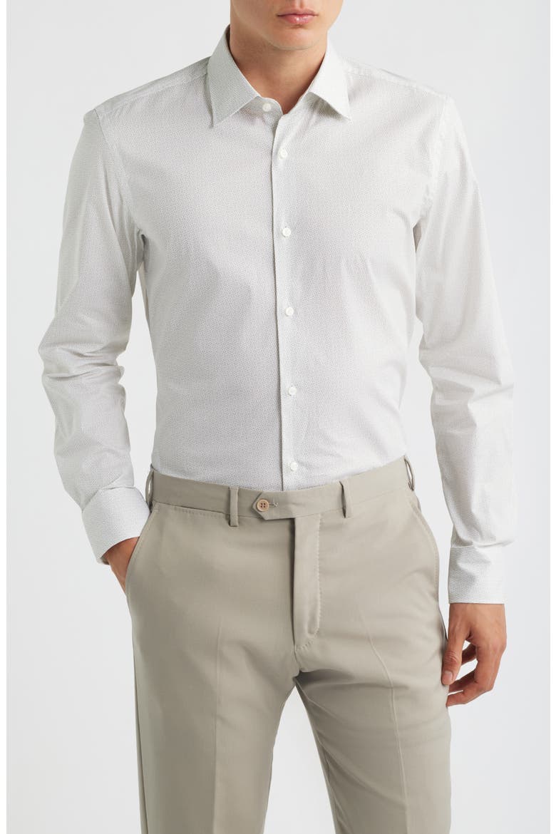 Hank Kent Slim Fit Stretch Cotton Dress Shirt, Main, color, WHITE W/ BEIGE