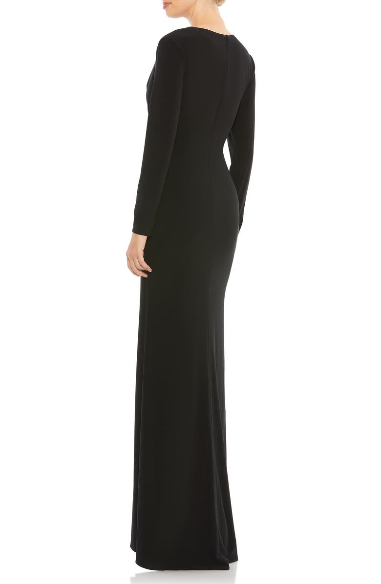 Mac Duggal Jersey Long Sleeve Asymmetrical Ruched Gown, Alternate, color, Black