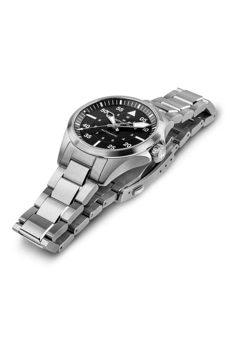 Khaki Aviation Pilot Automatic Bracelet Watch, 36mm, Alternate, color, BLACK