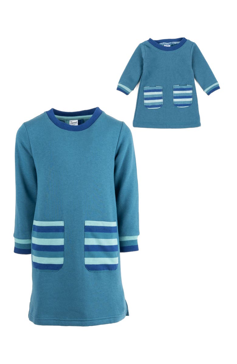 Leveret Girls Sweatshirt Dress with Matching Doll Dress, Alternate, color, Teal