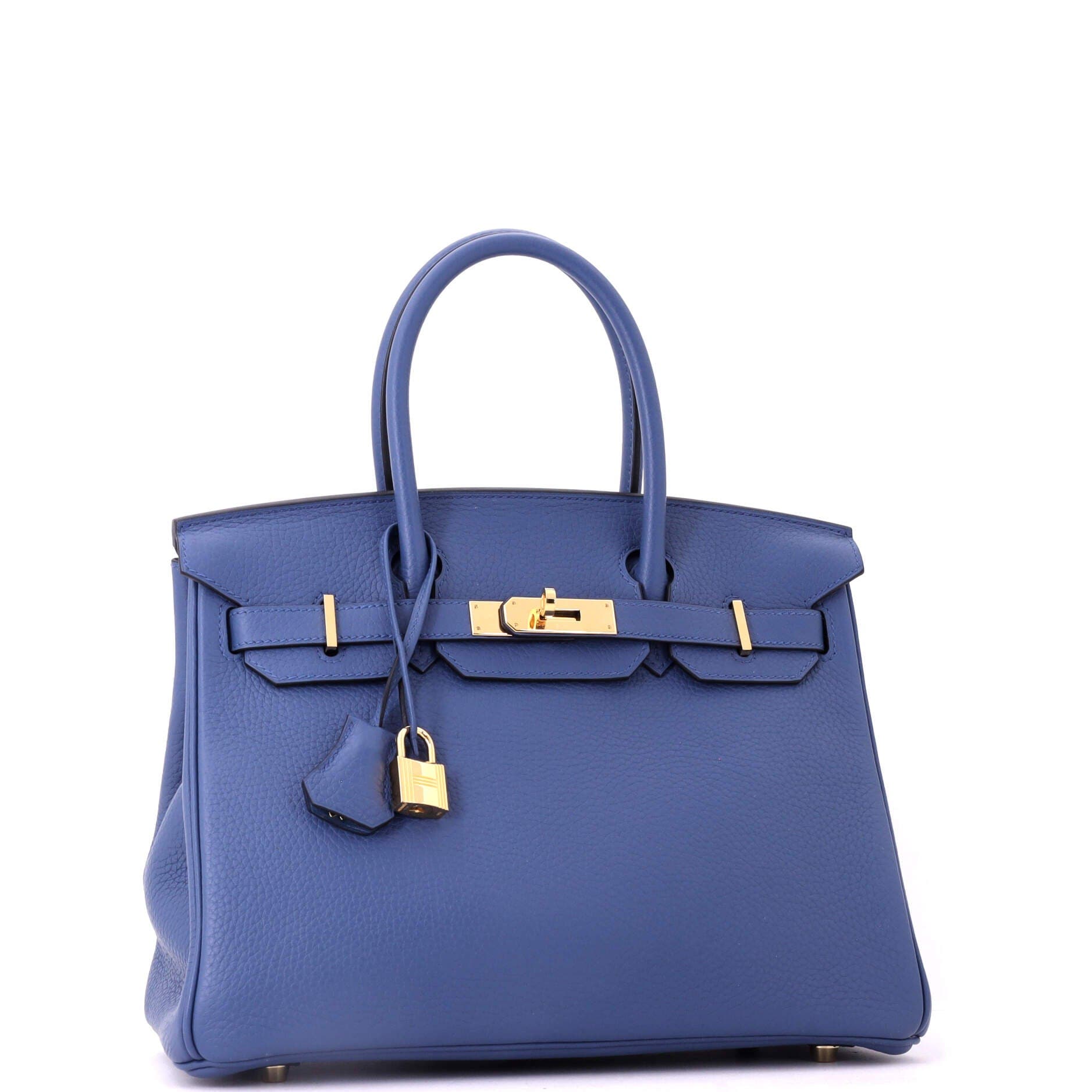 Pre-Owned Hermes Birkin Handbag Blue Clemence with Gold Hardware 30, Alternate, color, Bleu Agate