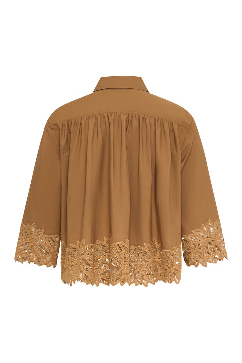 Embroidered Cotton Blouse With Patch Pockets, Alternate, color, Tobacco