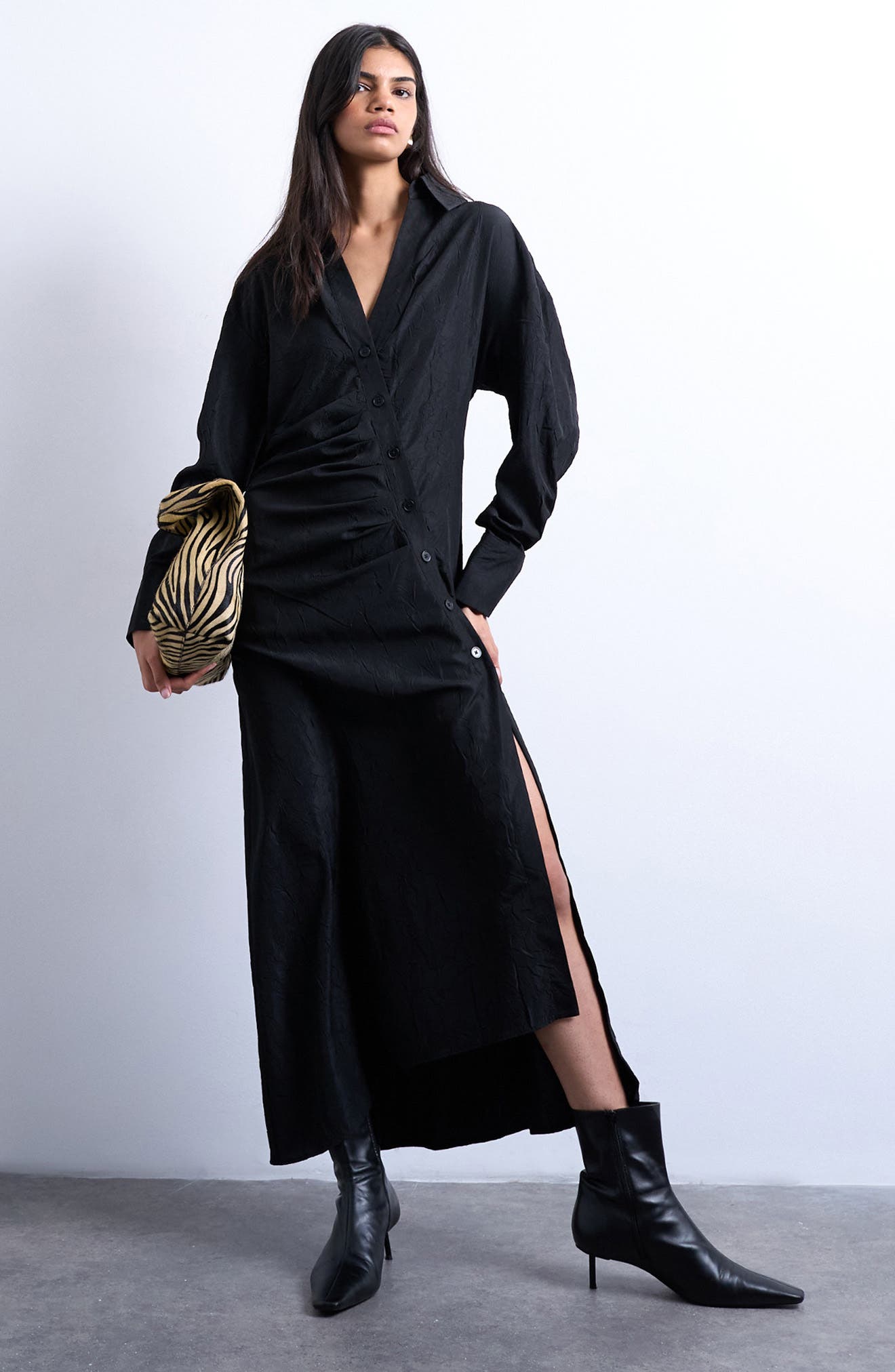 Topshop Long Sleeve Textured Shirtdress