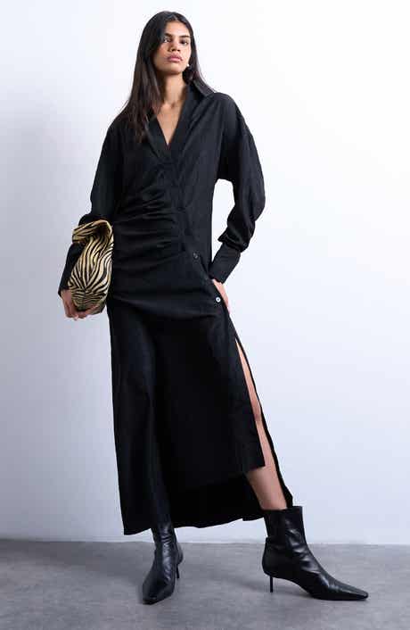Topshop Long Sleeve Textured Shirtdress