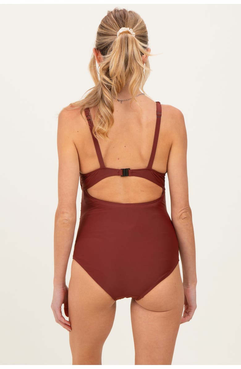 PinkBlush Ruched Sides Front Cutout One Piece Swimsuit, Alternate, color, Brown