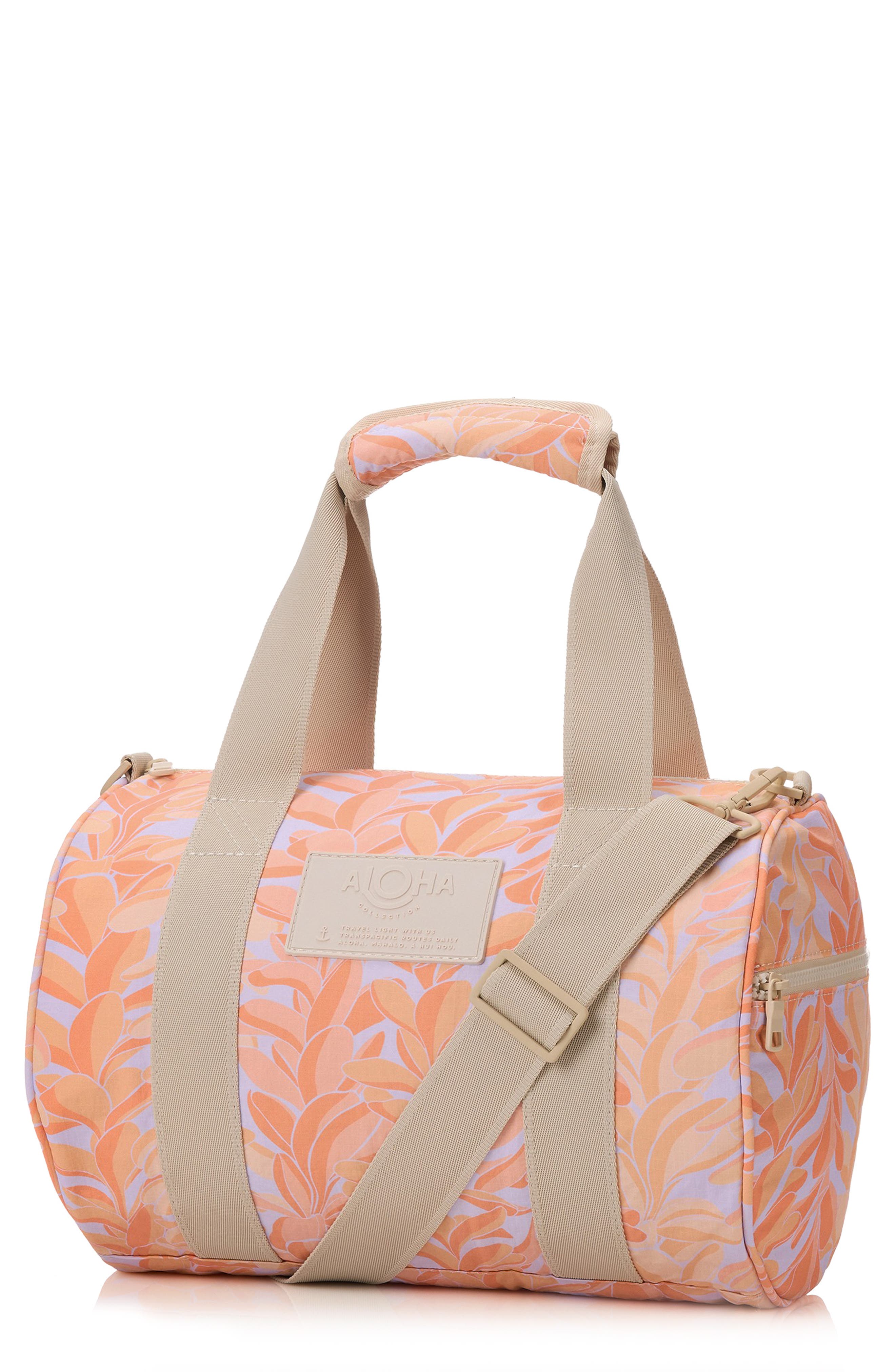 Aloha Collection Stubby Lei Stand Nylon Duffle Bag, Main, color, Peachy
