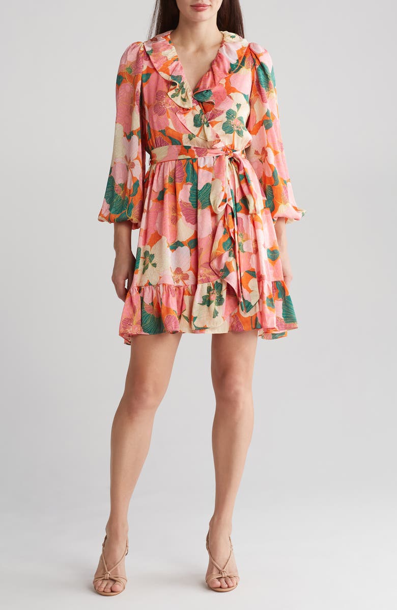 Taylor Dresses Floral Long Sleeve Faux Wrap Dress, Main, color, 